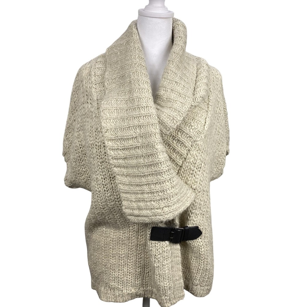 Ann Taylor Chunky Knit Shawl‎ Cardigan Sweater Vest XS S Beige Wool Alpaca Blend